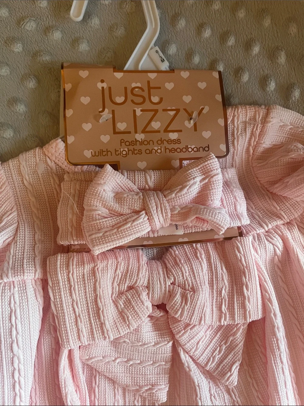 Just Lizzy Pink Baby Dress with Bow and Tights